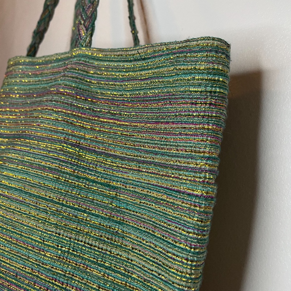 ❌ SOLD! Sea green pink gold metallic wicker tote! - Picture 8 of 14